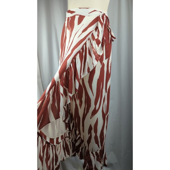 ANINE BING Lucky Zebra Wrap Skirt Midi Ruffle White Brown Tribal Travel XS - Picture 3 of 10